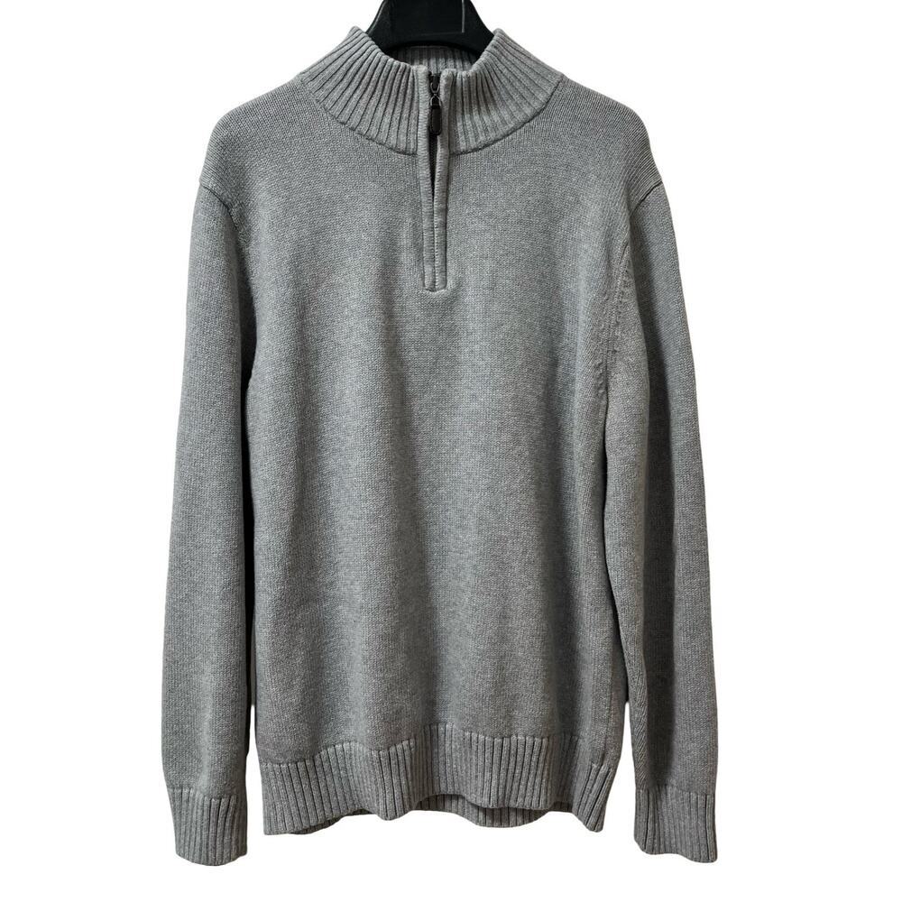 LL Bean Mens 1/4 Zip Thick Cotton Pullover Sweater Size L Gray Outdoor Layers